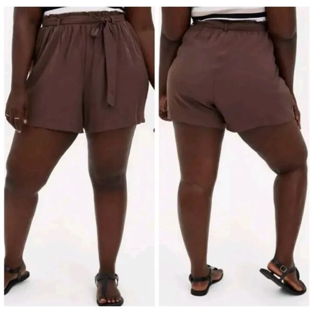 Torrid Brown Mid Rise Paperbag Waist Shorts 2X